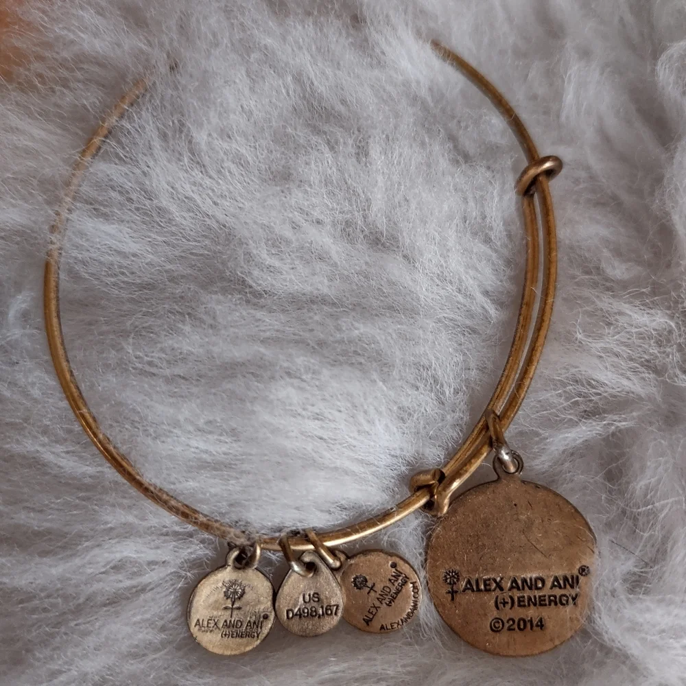 Alex and Ani Rafaelian Gold Sister Floral Charm Bangle Bracelet - Picture 7 of 9